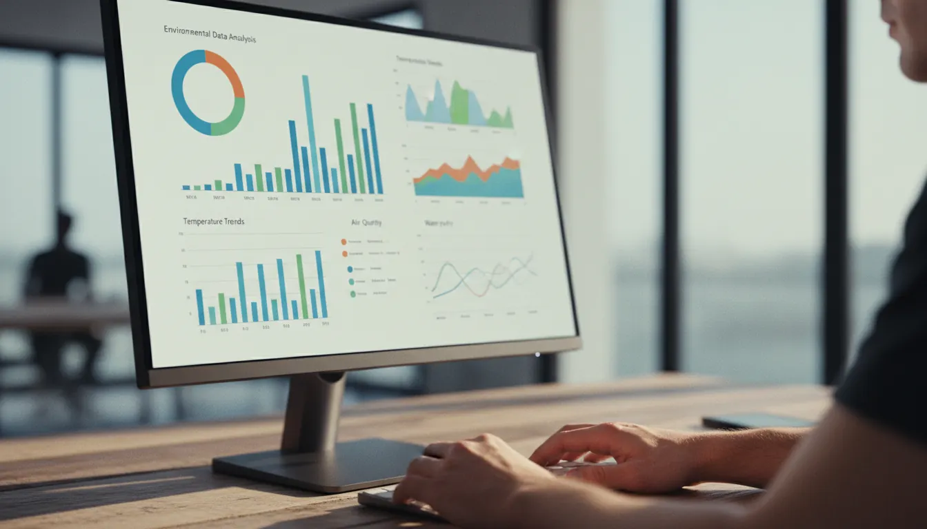 Écran d'ordinateur affichant des graphiques d'analyse de données environnementales